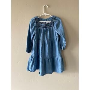 Old Navy 4t Girls Tiered Chambray Denim Dress  With Embroidered Neckline